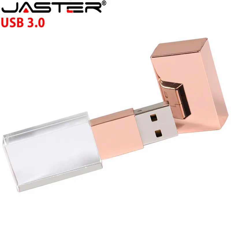 JASTER New Crystal USB Flash Pen Drive Custom Logo Cle USB 3.0 4GB 16GB 32GB 64GB Wedding Gift Pendrive (Over 10pcs Free Logo)