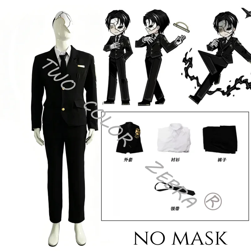 Game Limbus Company Rien Cosplay Costume Black Formal Uniform Cos Suit with Blazer Pants Shirt & Tie Wig Full Set Party Roleplay view 2