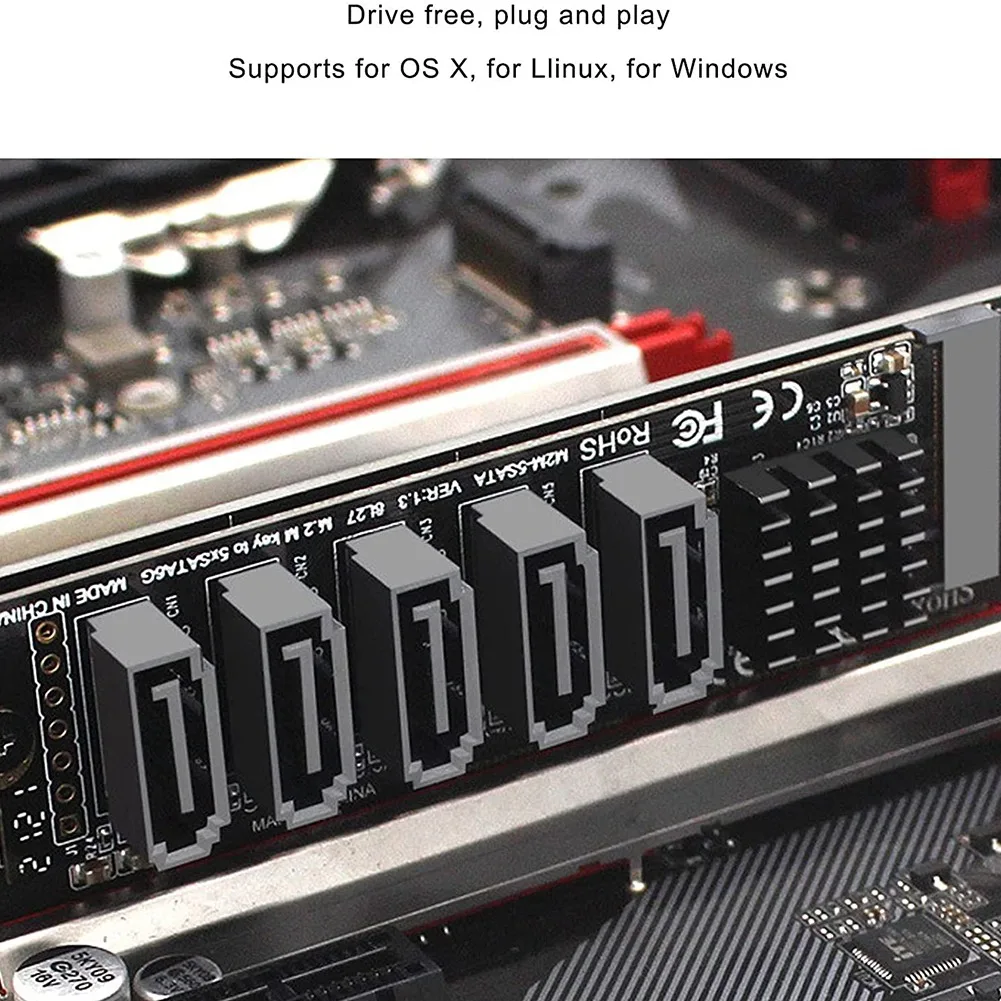Altamente recommandé-carte adaptateur M.2 vers Sata3.0 M.2 PCIE 16Gbps Sata 6G 5 ports Extension de disque dur carte de convertisseur de disque dur JMB