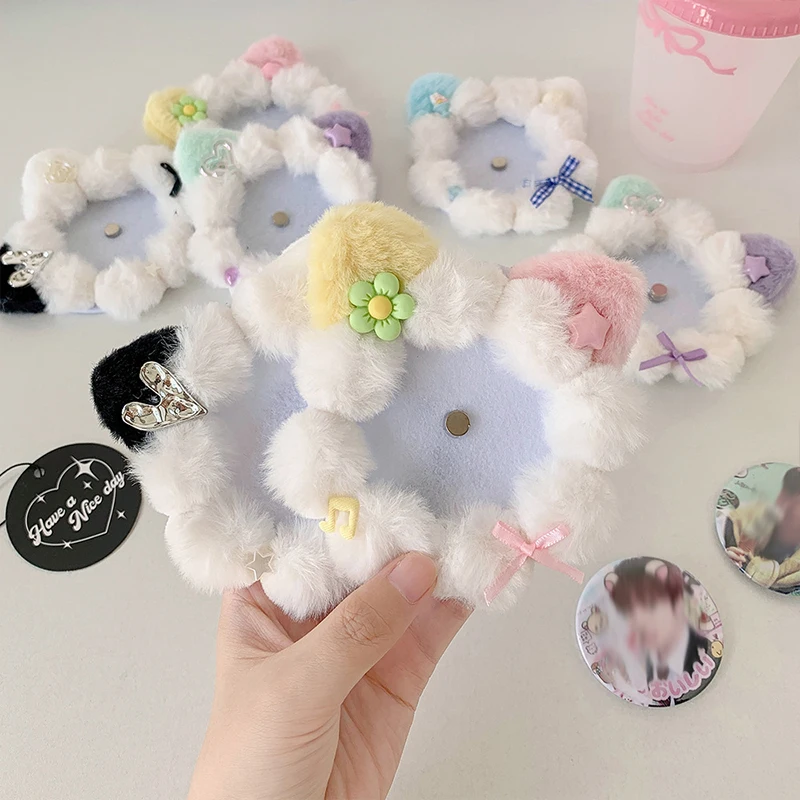 

Kpop Cute Ita Bag Plush Badge Holder for 55Mm Badge Handmade Lolita Photocard Cat Ears Bow Card Holder Fans Idol Photo Cover