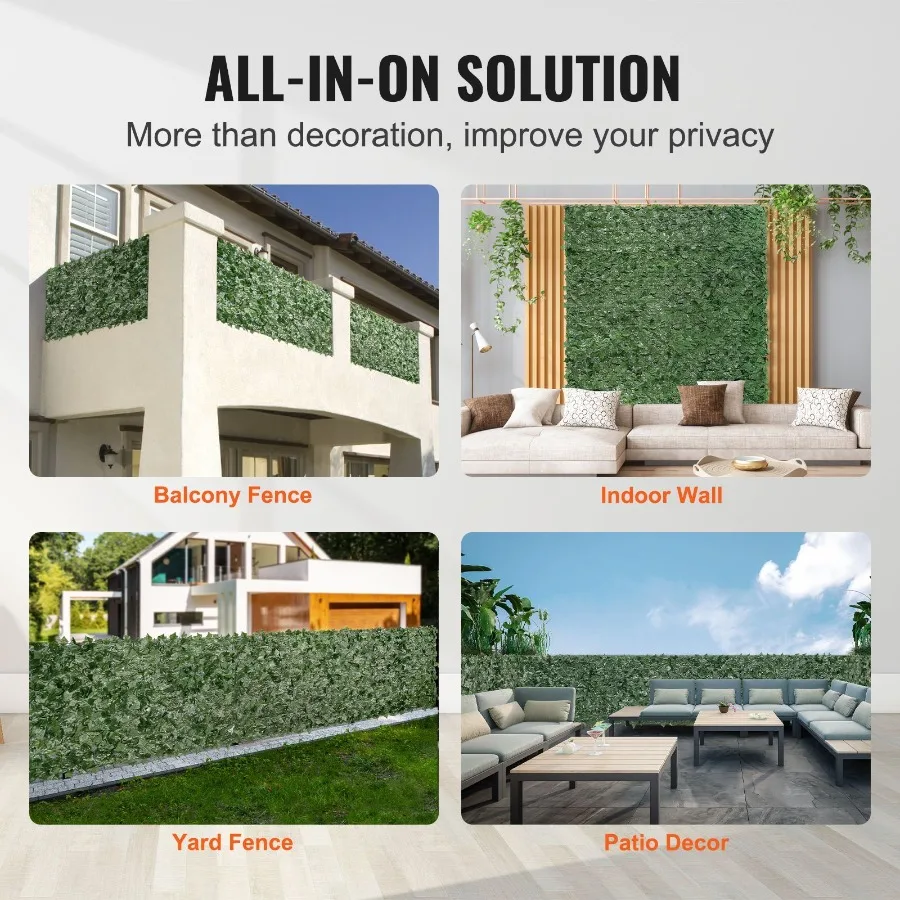 Privacy Ivy Fence 59 x 118in Artificial Green Wall Screen Greenery with Mesh Cloth Backing and Strengthened Joint Faux Hedges V