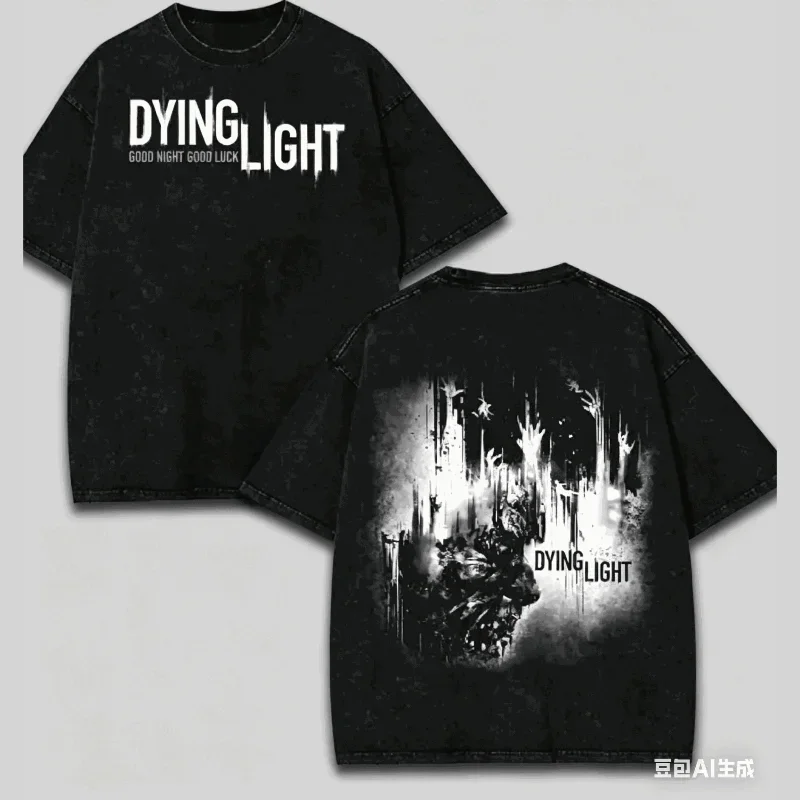 Dying Light Horror Game T-shirt Unisex Double Sided Vintage Washed Short Sleeve Graphic Tee Summer Oversized Streetwear Tops