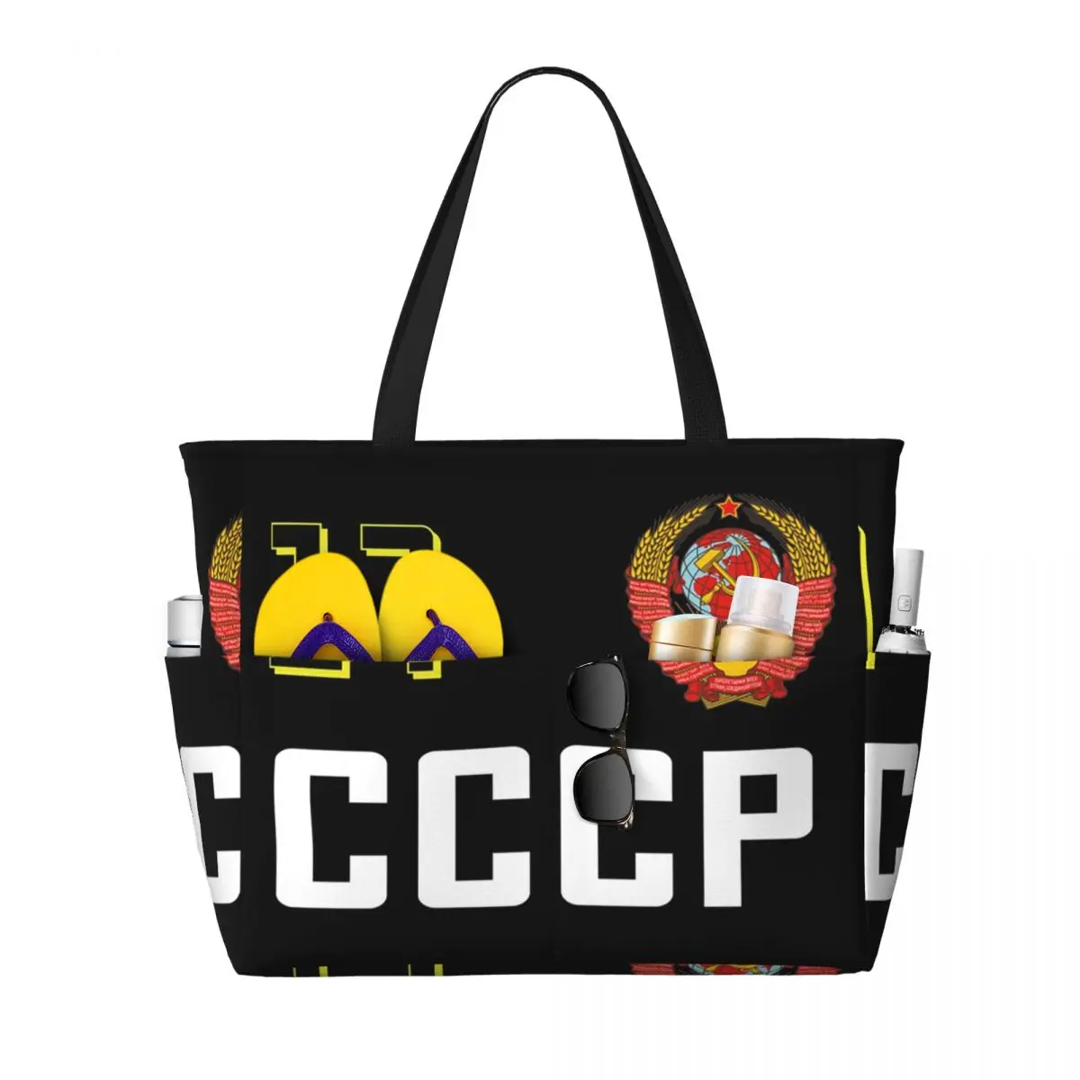 USSR Hammer And Sickle CCCP Russian Soviet Flag Beach Tote Bag Sport Gym Yoga Duffle Large Tote Bag Women Travel Bag Fitness bag