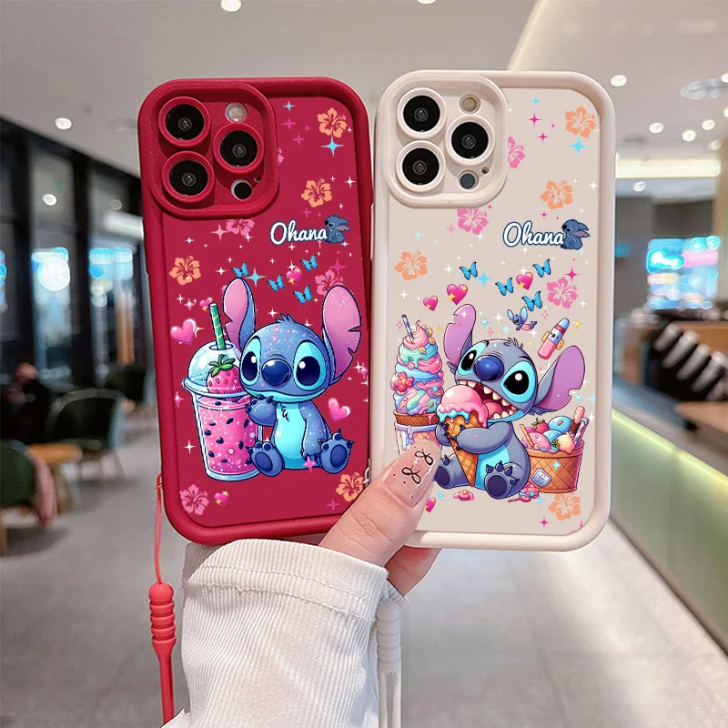 

Disney Stitch Little Monster Cover For Apple iPhone 16 15 14 13 12 mini 11 8 7 Pro Max Plus Eyes Ladder Rope Soft Phone Case