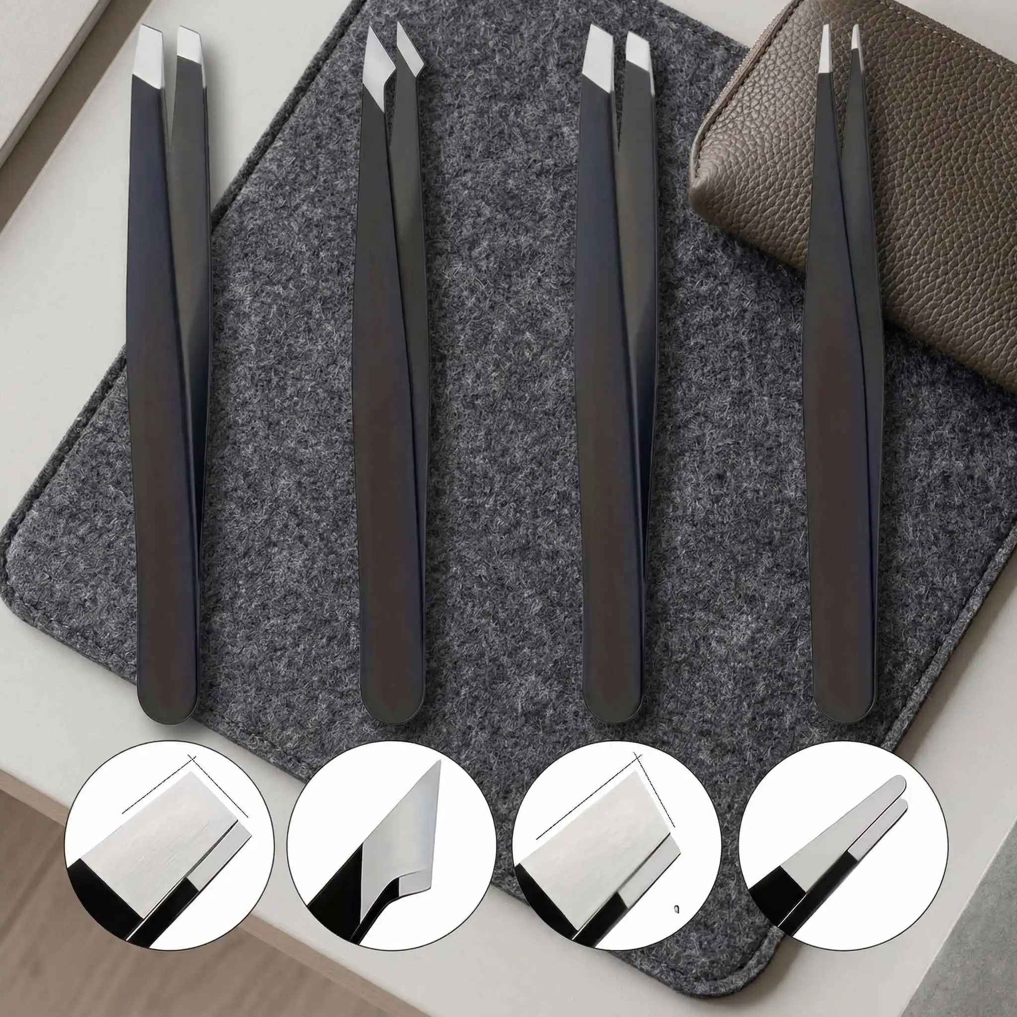 Multi-Functional Eyebrow Tweezers，1Set(4pcs) Stainless Steel Tweezers Set for Hair Removal, Beard Trimming, And Eyebrow Shaping