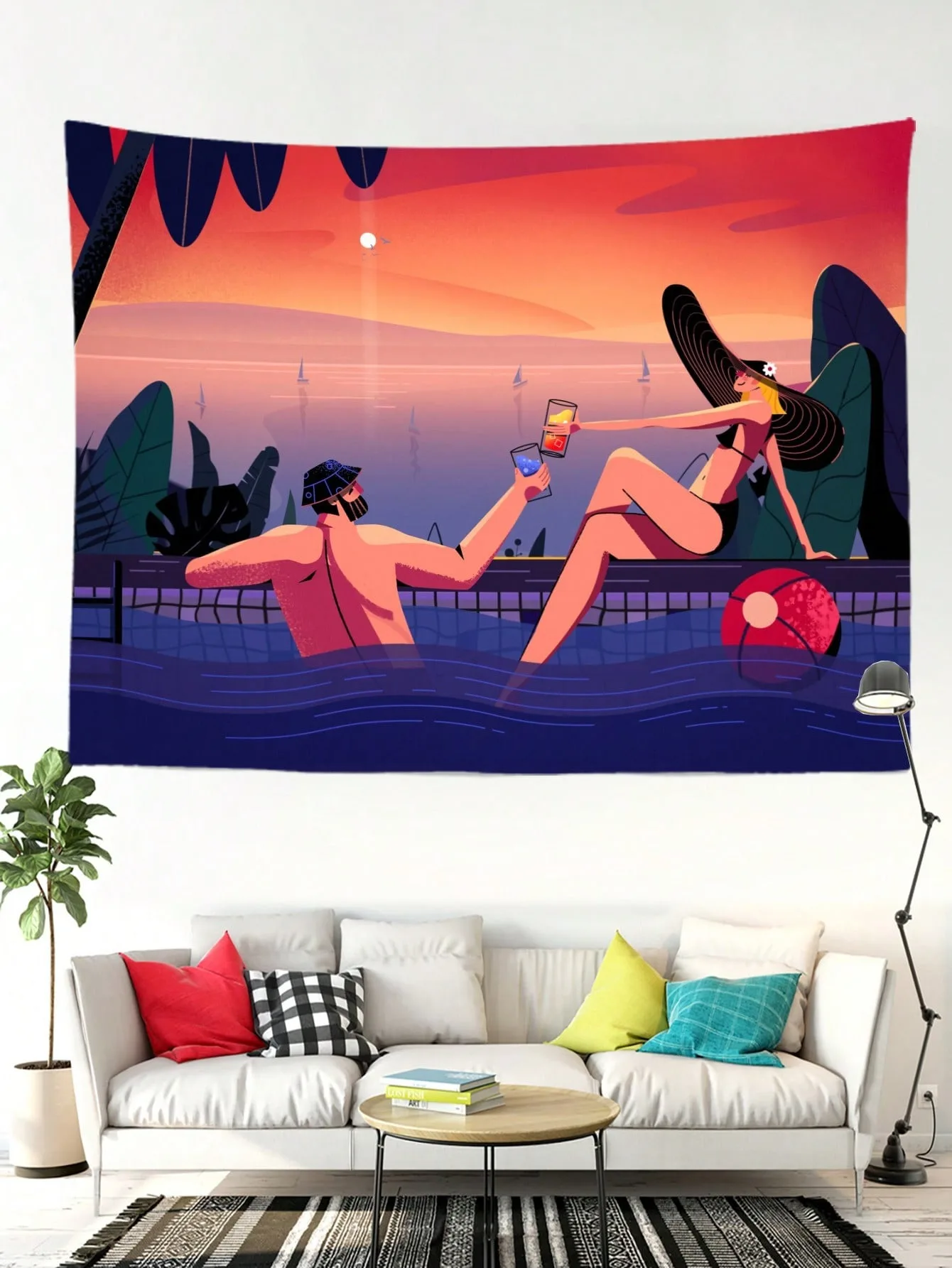 

Tropical Beach Sunset Tapestry Polyester Printed Wall Art for Dorm Bedroom Living Room Home Decor Aesthetic Holiday Gift