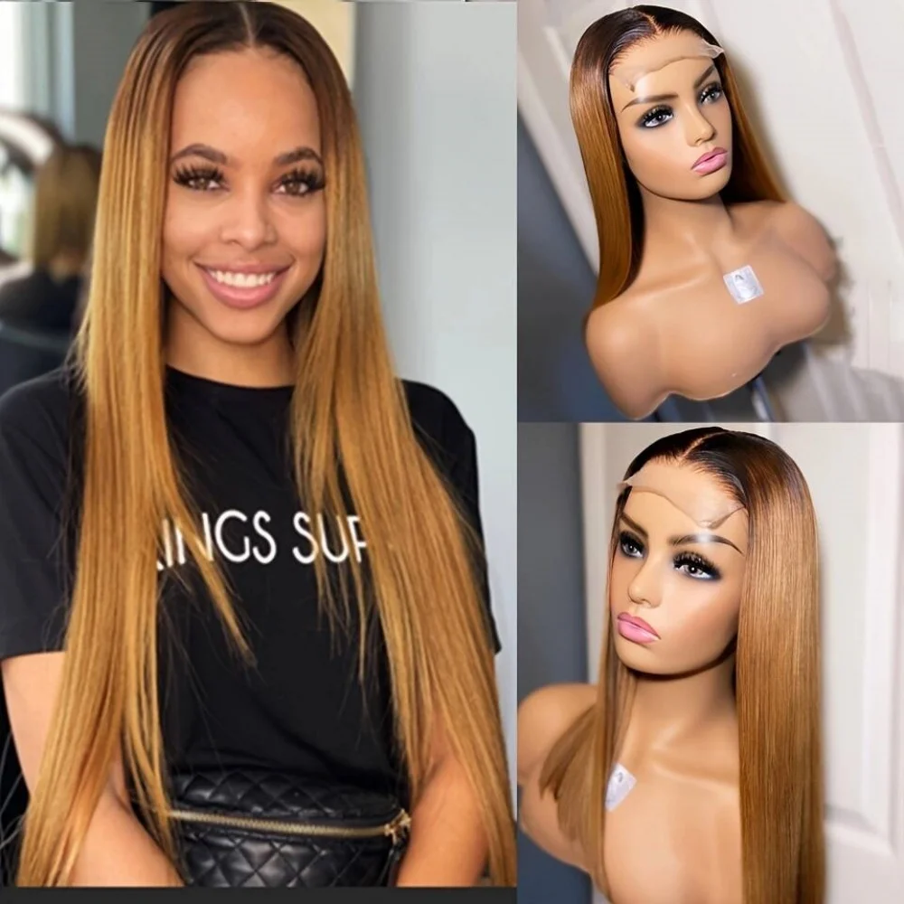 

Мягкий предварительно выщипанный светлый цвет омбре, 26 дюймов, плотность 180, шелковистый прямой парик спереди, синтетические детские волосы, бесклеевой парик для повседневного ношения