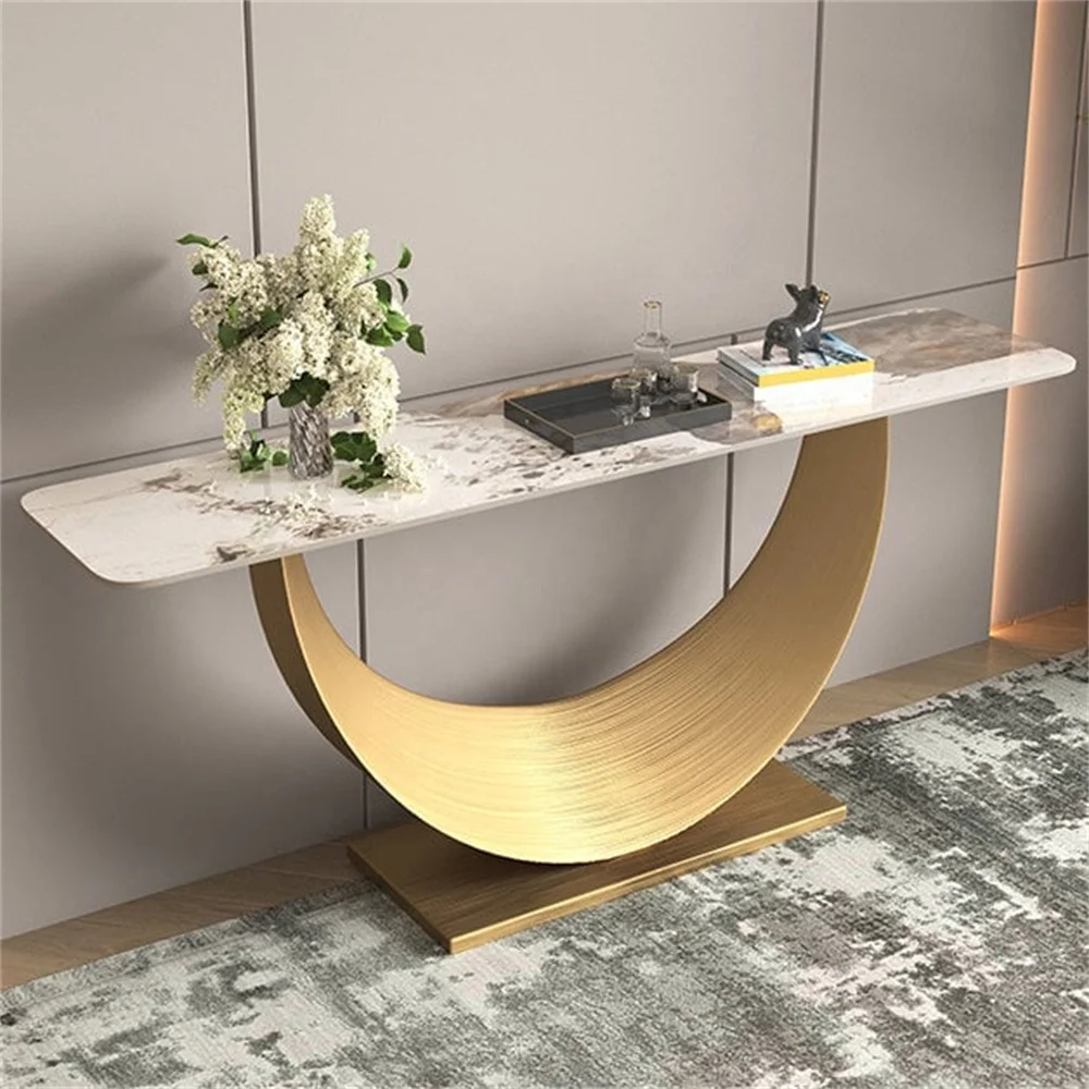 

#Living Room Furniture Smile Shape Entrance Table Gold Stainless Steel Console