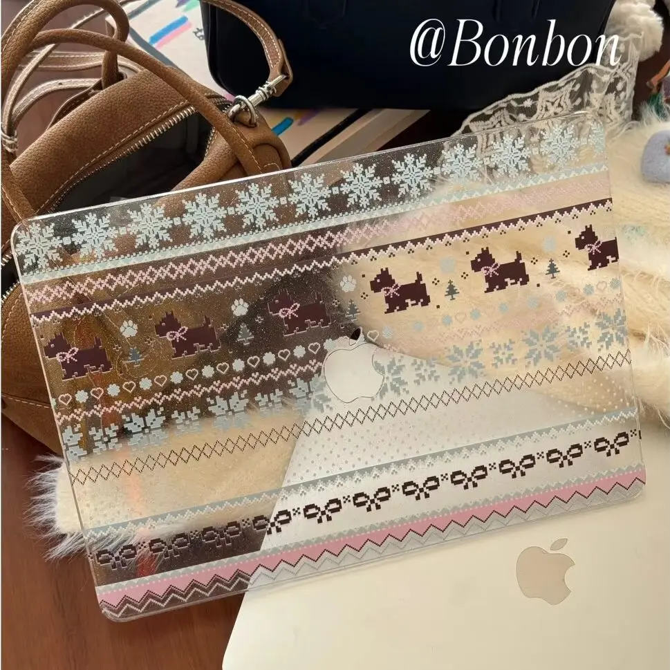 Knitted Puppy Dog Crystal Laptop Case For Macbook Air 13.6 M4 NEO 15 M3 Hard Cover For Mac Book Pro 13 M1 M2 14 M4 M5 16 Cover