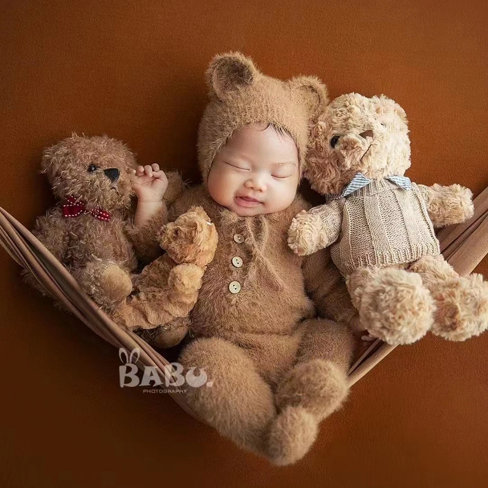 Bear Newborn Footed Romper for Photography Props Soft Newborn Photography Outfit Animal Baby Boy Clothes Photo Shoot Accessories