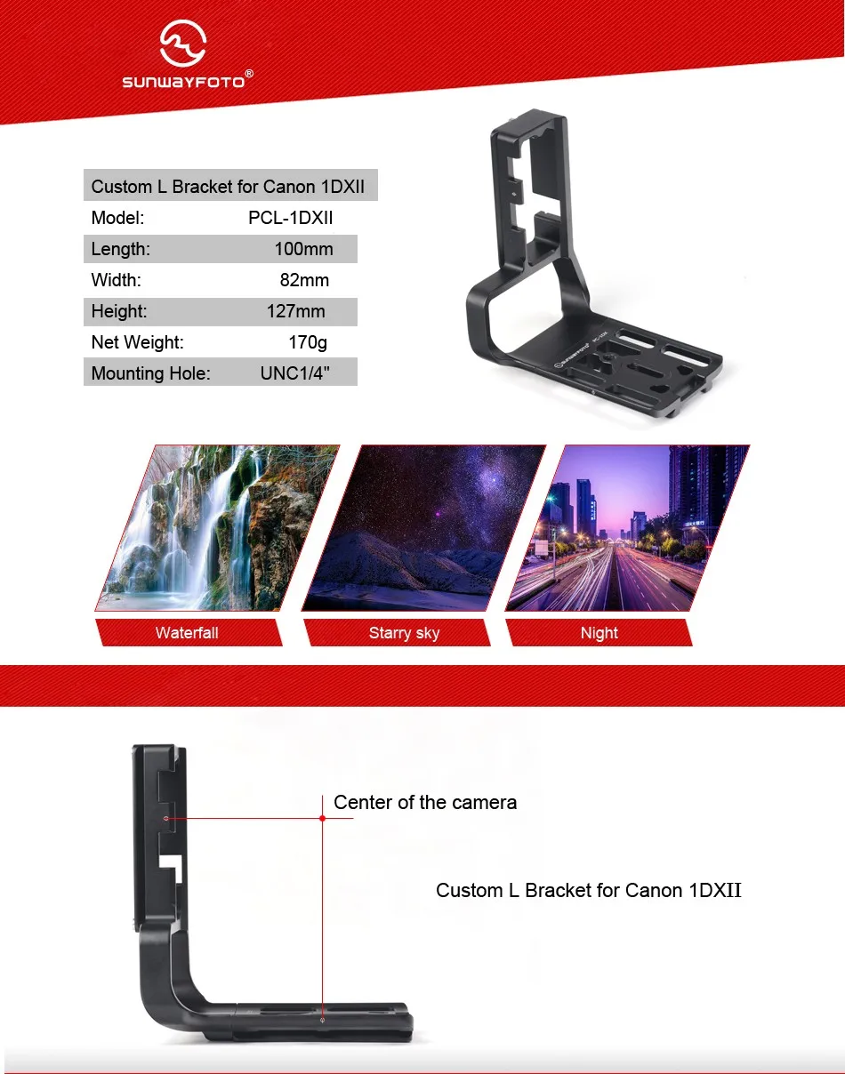 Imagem -06 - Sunwayfoto Tripé Cabeça Quick Release Plate para Canon 1dx 1dxii L-bracket Placa de Alumínio Específico