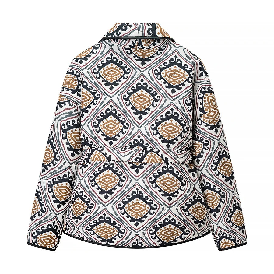 ファイオナブル クラシックプリント コットンジャケット レイジー スリーデザイン トレンディ スリミングコート 快適 ロングスリーブ Vネック レギュラーフィット