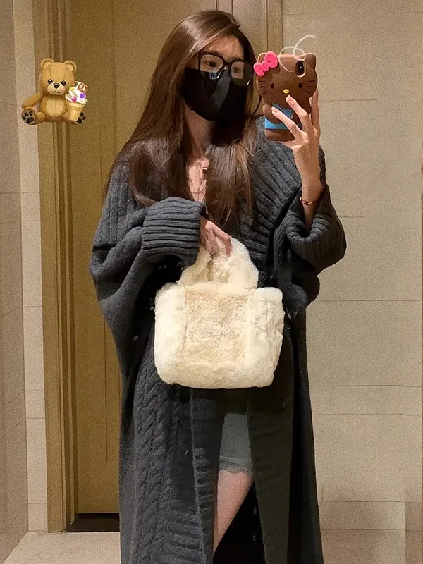 

ay Свитер средней длины Jaet, женский свободный вязаный открытый кардиган, осень-зима, новый Sle для поездок на работу, длинный све, чистый цвет