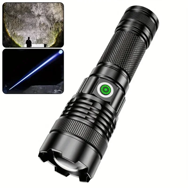 Super Bright LED Tactical Flashlight USB Rechargeable Zoomable Handheld Torch Long Range Beam Flash Light for Camping Hiking