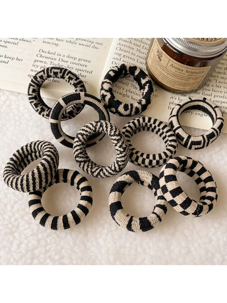 5 pièces simple et polyvalent haute élasticité noir et blanc à carreaux sans trace anneau de cheveux accessoires coréens bandes de cheveux élastiques