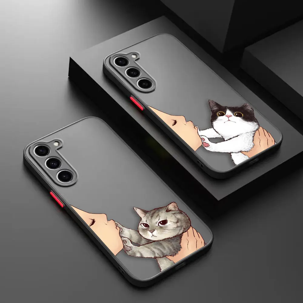 

Lovely Cute Cat Kiss Refuse to kiss Matte Phone Case for Samsung Galaxy S23 S22 S21 S20 S10 4G S9 S8 Plus ULTRA LITE Case Funda