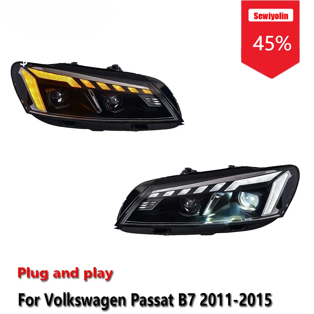 

Sewiyolin Car LED Headlight Assemblies For Volkswagen Passat B7 2011-2015 Fog DRL Brake Turn Signal Lamp Plug and Play
