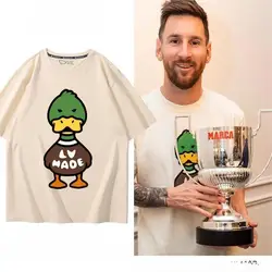 Paris Messi Ballon D'or 7-Crown Comic Duck Printed Pure Cotton T-Shirt For Men's And Women's Football Sports Loose Short Sleeves