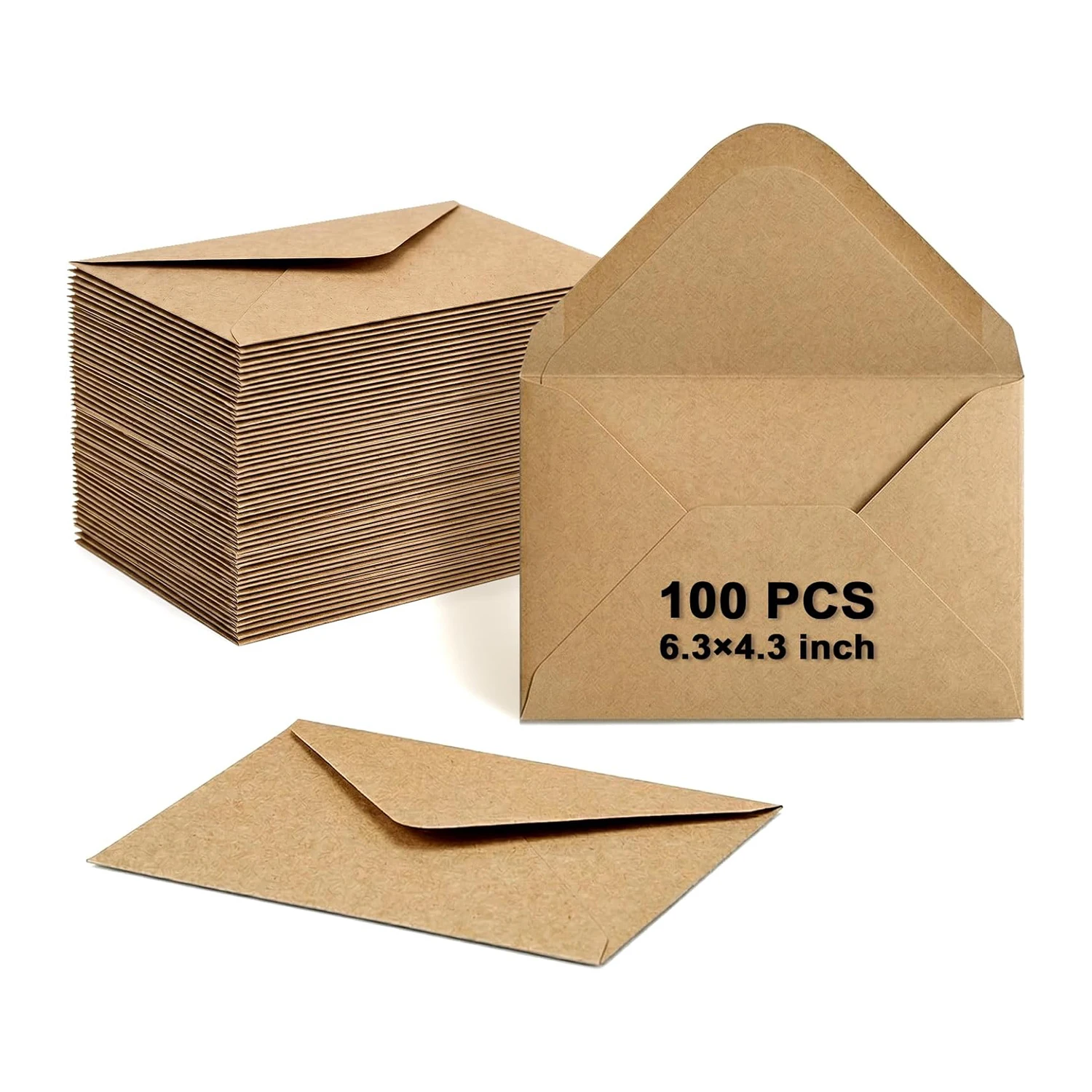 100 Pack A6 120gsm Kraft Envelopes, 6.3x4.3 Inch V Flap Envelopes for Wedding Invitations, Postcards and Business Mail