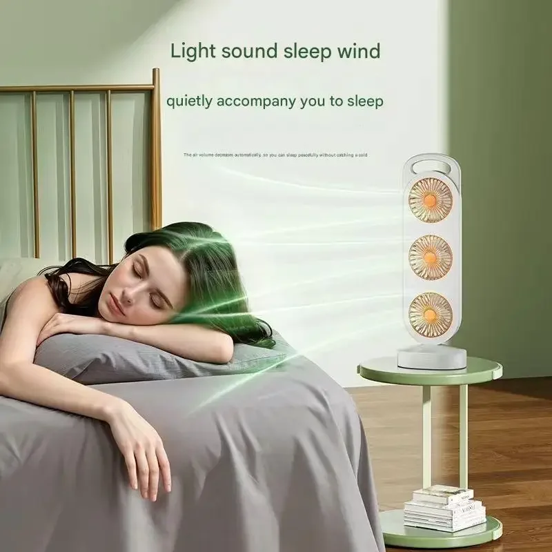 Настольный вентилятор с тройной турбиной и высоким ветром, зарядка через USB — портативный для домашнего общежития на открытом воздухе с бесшумной работой