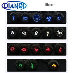 19mm DIY Logo Symbol Icon Signal Chromed Metal Push Car Power Button Switch on off LED Light Customization Waterproof 12V home