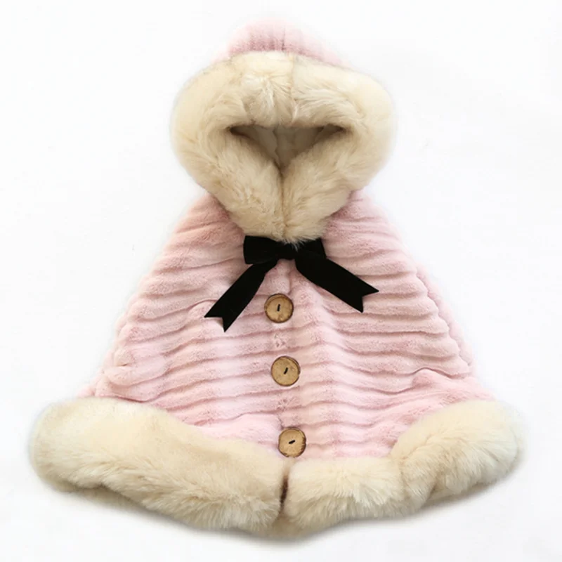 Winter new baby padded cloak girls cloak coat children's plush faux fur coat warm wool shawl