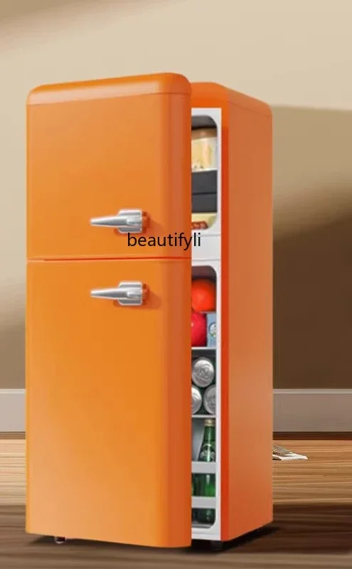 

A61 Retro refrigerator Small household dormitory Double door Mini small refrigerator Rental room Refrigerated and frozen