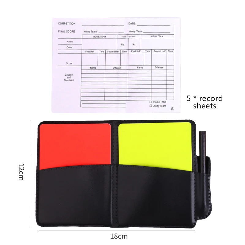 Conjunto de cartas vermelhas e amarelas de futebol, ferramenta de árbitro com carteira de couro e gravação de lápis, aviso de papel e cartões, 1 peça