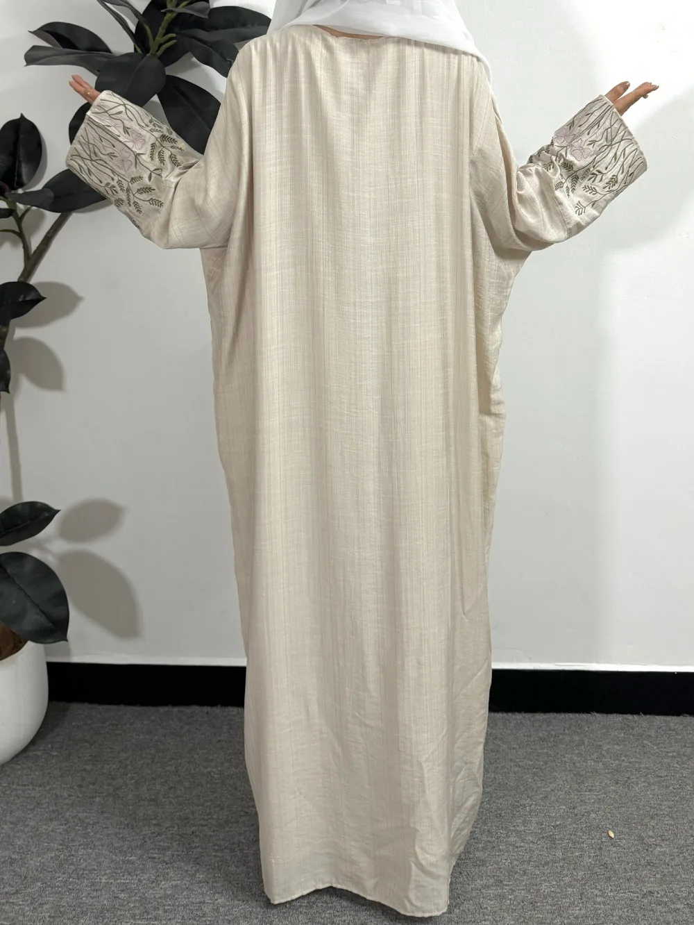 Open Front Abaya Muslim Kaftans Embroidery Long Sleeve Maxi Length Ramadan Prayer Dresses Islamic Clothing Muslim Jilbabs