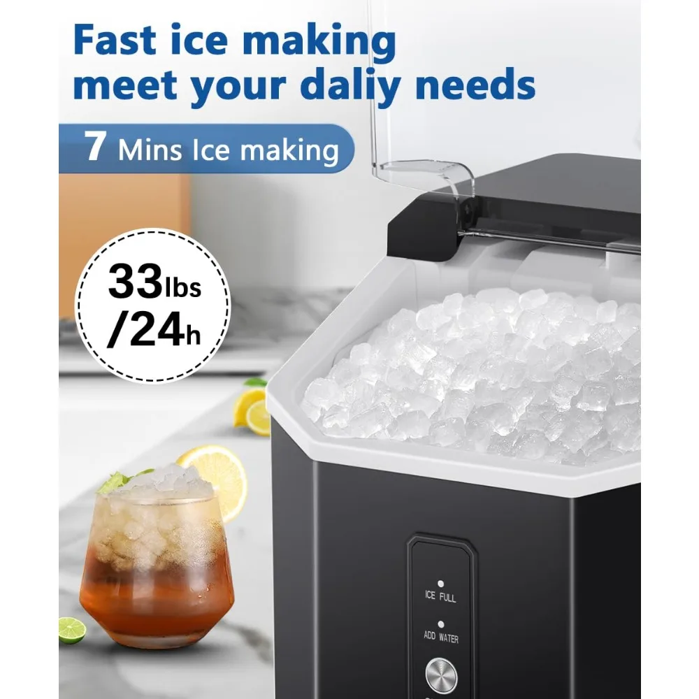 Nugget Ice Maker, 10,000pcs/33lbs/Day, Portable Handheld Nugget Ice Maker Machine with Handle, Ice Makers Countertop