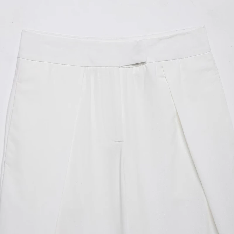 Willshela Pantaloni a gamba larga pieghettati con cerniera frontale bianca moda donna Pantaloni da donna chic a vita media vintage a vita intera