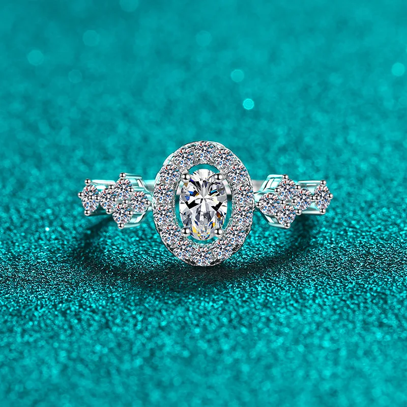 فاخر الأزرق 0.5ct مويسانيتي البيضاوي خاتم الماس للنساء ، البلاتين PT950 خواتم فريدة من نوعها مجوهرات الزفاف هدايا عيد ميلاد الزفاف
