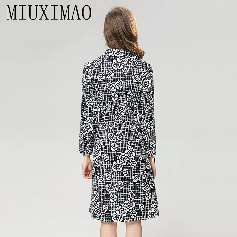 MIUXIMAO 2023  Autumn&Winter Elegant Jacket Fashion Rose Coat O-Neck Single Button Flower Fashion Jackets for Women With Belt