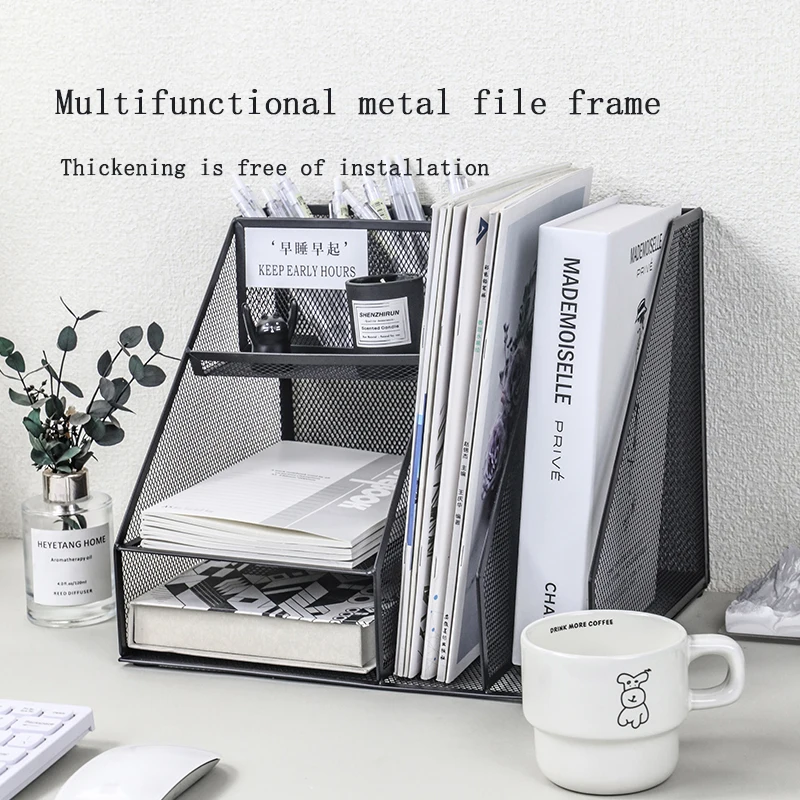 Mesh storage frame multi-functional layer desktop file letter tray for folders, mail, stationery, desk accessories White black