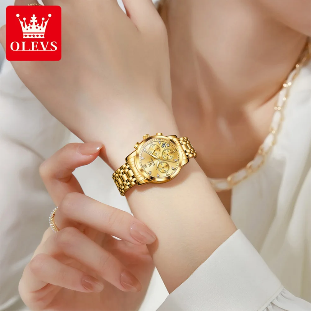 OLEVS Brand Ladies Watch Elegant Luxury Stainless Steel Women Quartz Watch Original Fashion Trend Design Women Wrist Watches Set