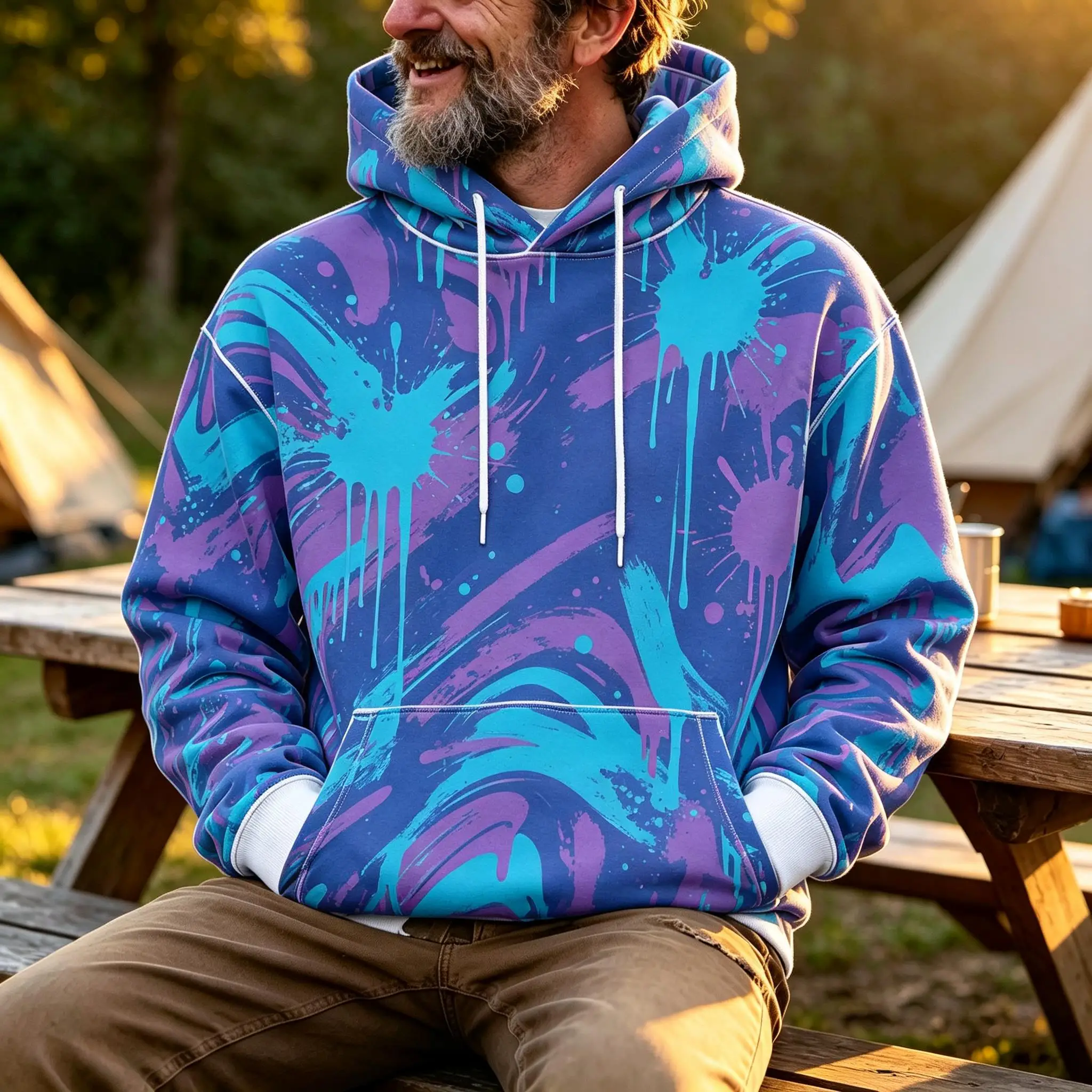 Men's Hoodie Blue Purple Paint Splatter Print Lightweight Comfortable Pullover Sweatshirt for Streetwear Party Daily Wear