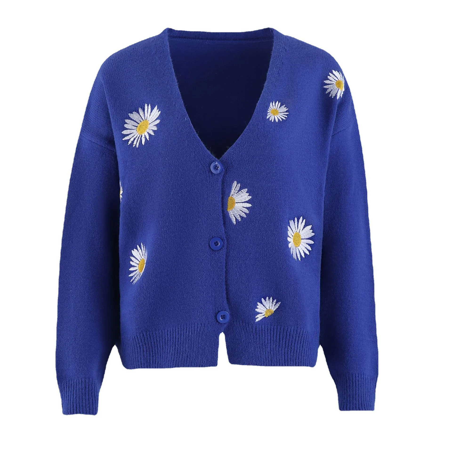 2024 Ladies New Little Daisy Embroidered Button Cardigan Sweater