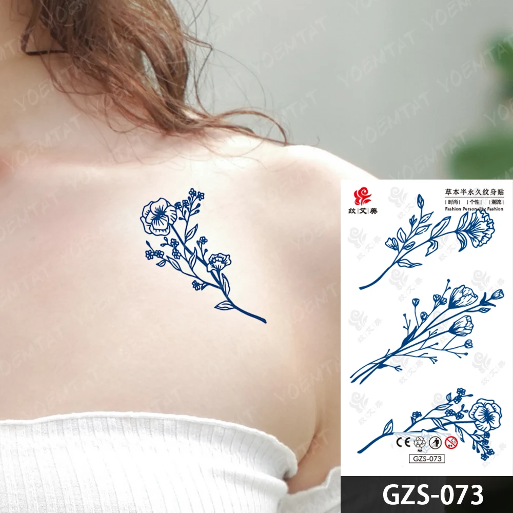 Flower Branch Juice Ink Lasting Waterproof Temporary Tattoo Sticker Lines Small Bouquet Fake Tatto Body Art Women Men Arm Hand