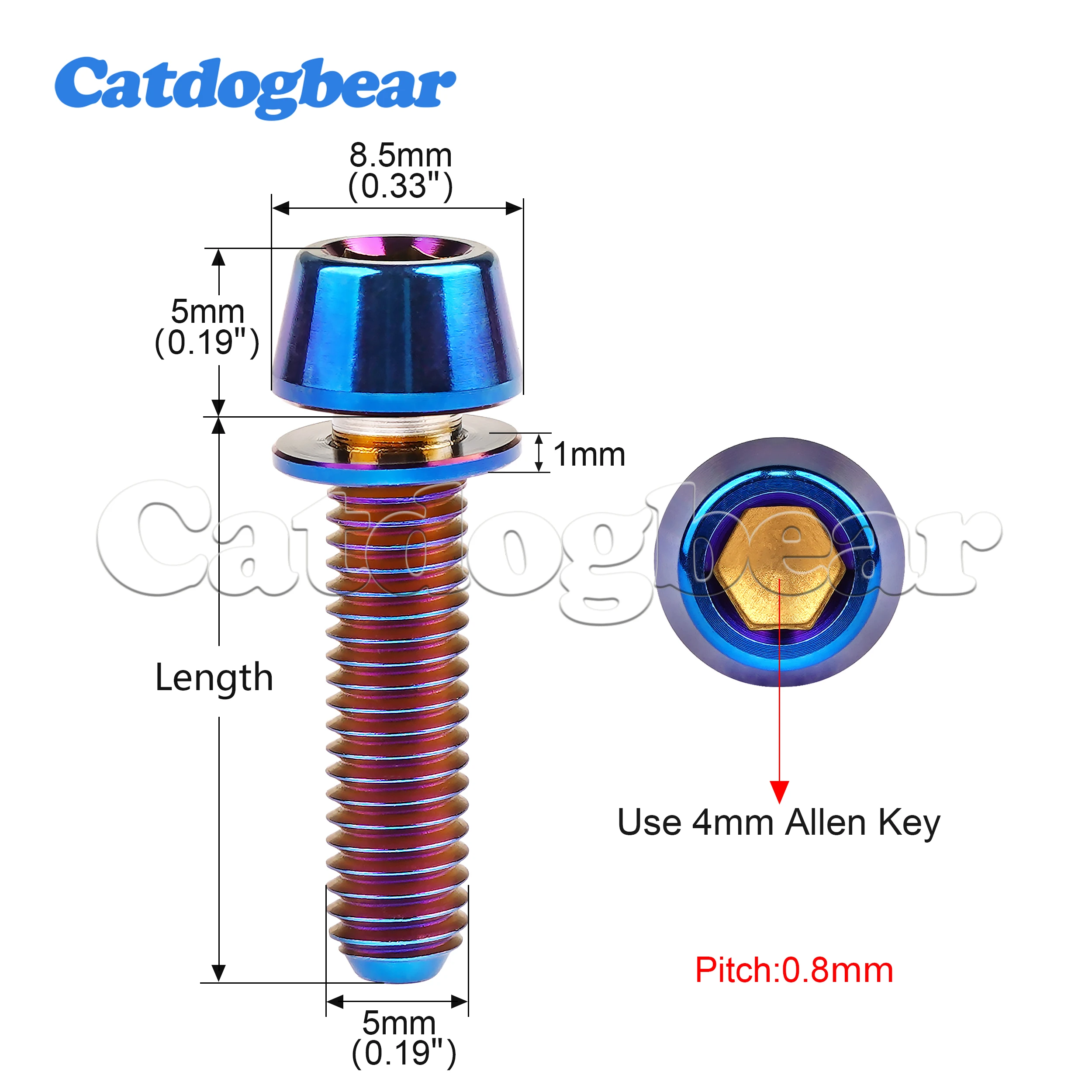 Catdogbear  Titanium Bolts M5x16/18/20mm Cone Head with Gasket Washer Bicycle Stem Screws