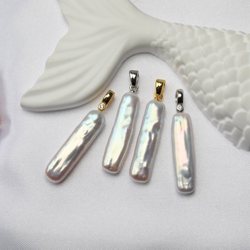 Natural Aurora Bright White Small Silver Bar Baroque Pearl S925 Sterling Silver Pendant Necklace Light Luxury Fashion Jewelry
