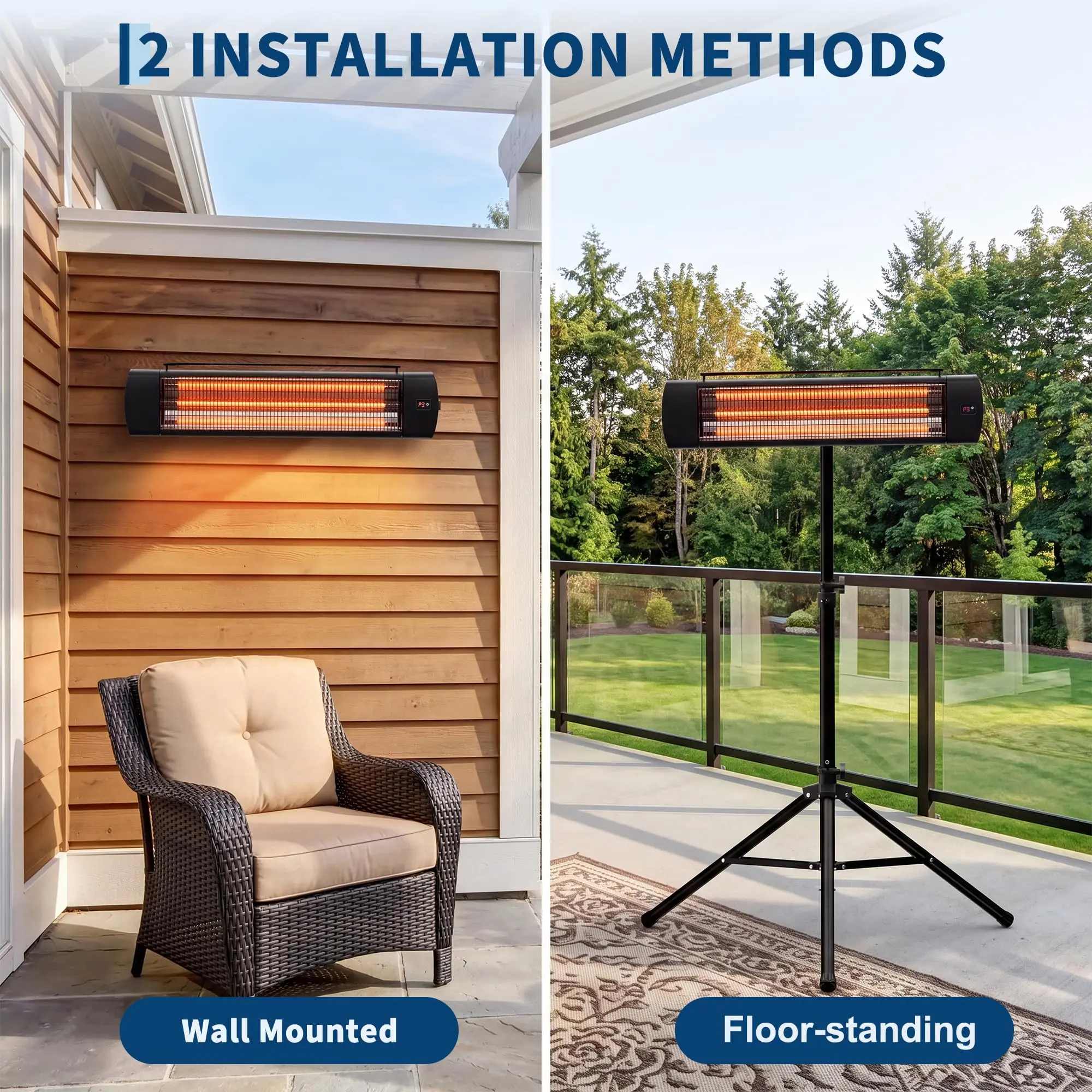 1500W Infrared Patio Heater with Tripod, Carbon Fiber Electric Outdoor Heater with Remote, 3 Heat Settings & 24H Timer for Backyard Garage