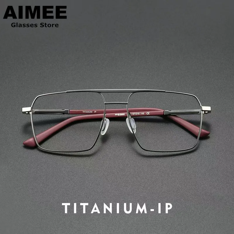 Neue Designer Titan-Brillenfassung für Herren, quadratische Pilotenbrille mit Doppelsteg P8386, modische große Blaulichtfilter-Brille