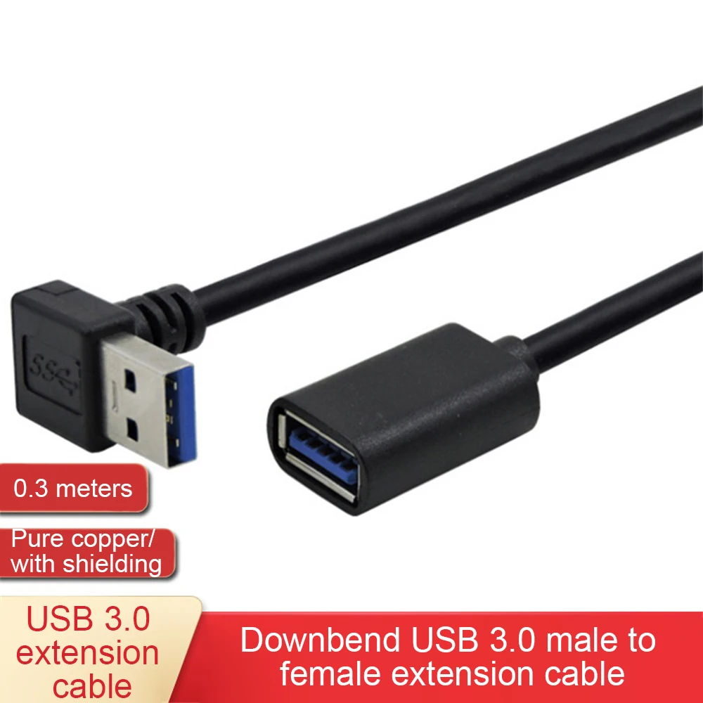 สายต่อขยาย USB 3.0ตัวผู้ไปยังตัวเมียมุมขวา90องศาอะแดปเตอร์ USB ขึ้น/ลง/ซ้าย/ขวา Cabo USB 0.2M