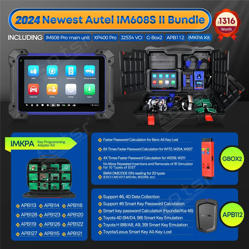 Autel MaxiIM IM608 II Full Kit 2024 Top Key Fob Programming Tool, Car Diagnostic Tool OBD2 Scanner, OE ECU Coding Bidirectional