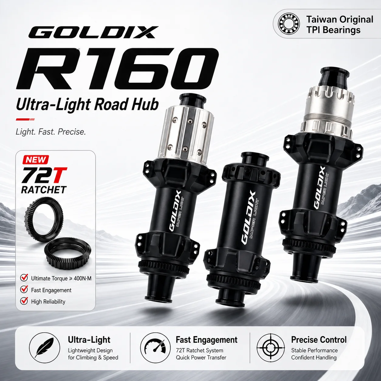 GOLDIX R160 Ultra Light Road Bike Hub 24H 270g 72T Ratchet Center Lock Disc Brake HG XDR 10-13 Speed Steel Spoke Compatible Hub