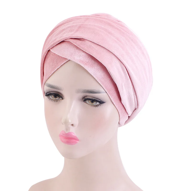 Women Muslim Long Tail velvet Scarf Hat Turban Chemo Cap Hair Loss Islamic Headwrap African Head Cover Wrap Cap Headwear Beanie