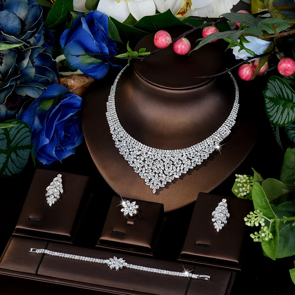 

HIBRIDE Womens High Quality Retro Jewelry Necklace Earrings 4 Piece Set Suitable For Dubai Bride Wedding Ball Dress Gift S-990