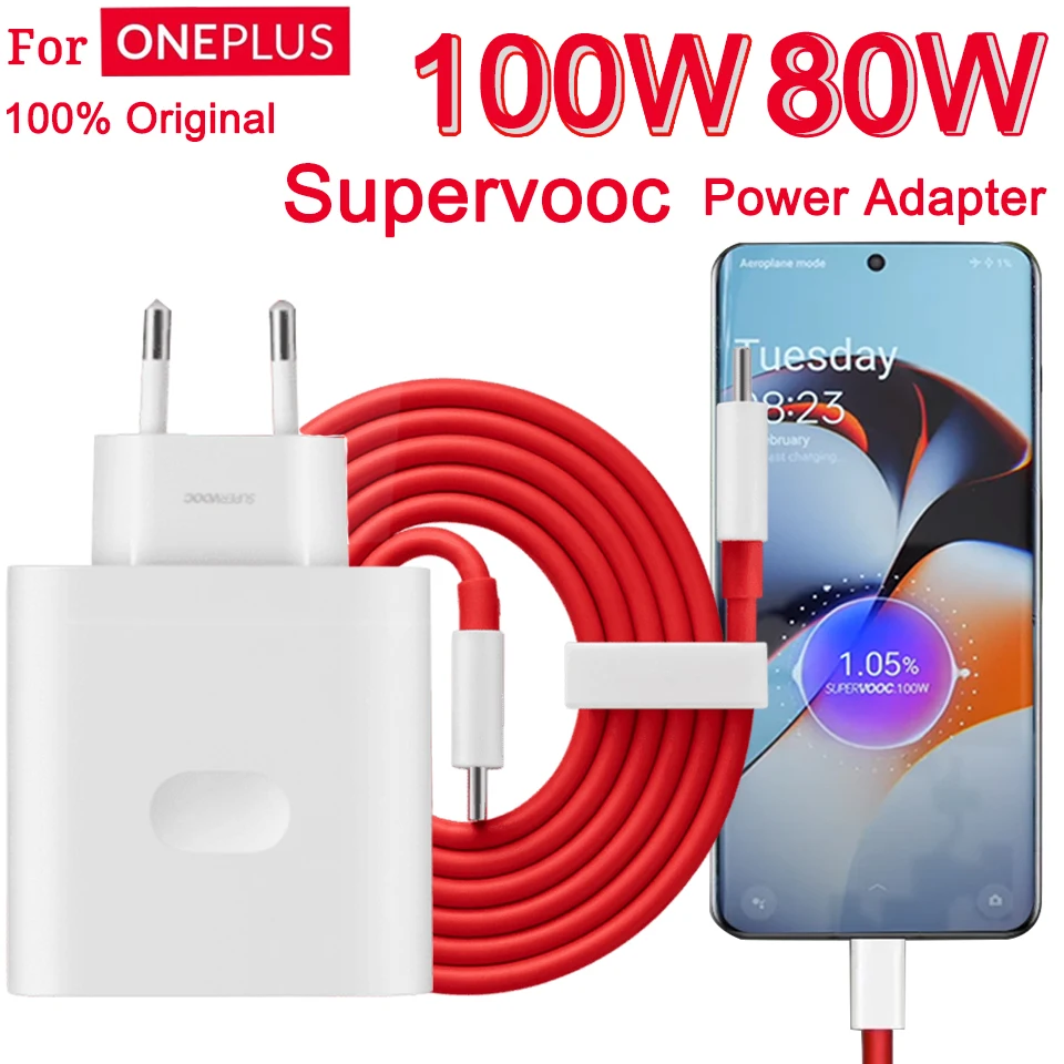 Original Oneplus Charger Supervooc 100W Type-A Power Adapter EU 80w Super Fast Type C Cable One Plus 13 12 11 10 Pro Nord CE 3