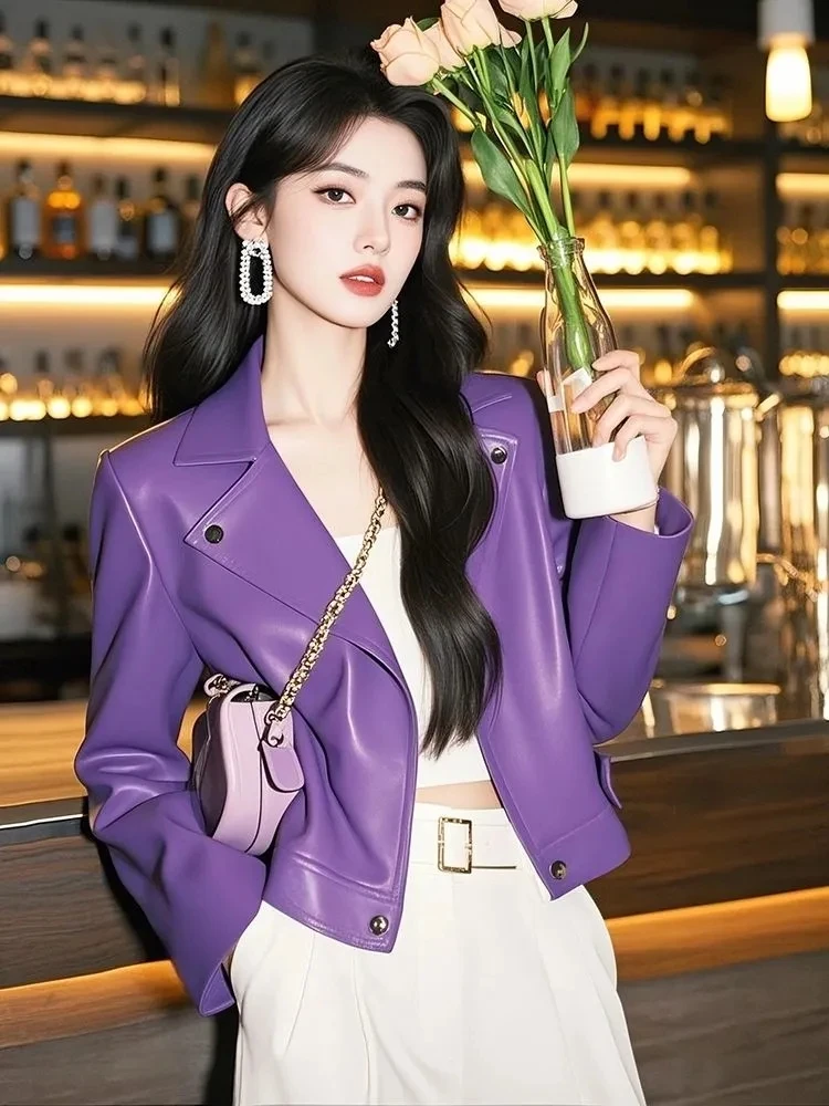 Chaqueta informal elegante para mujer, abrigo de cuero PU de manga larga ajustado de gama alta para primavera y otoño, 2025