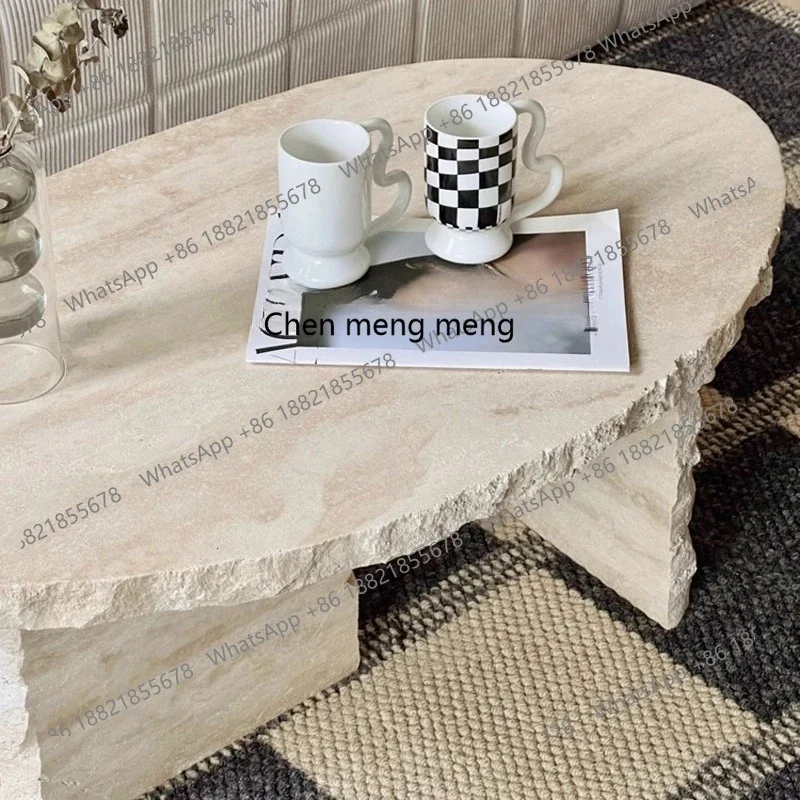 طاولة قهوة M53 من الحجر الجيري الطبيعي، رخام غرفة معيشة فاخرة وبسيطة وحديثة وبسيطة #6